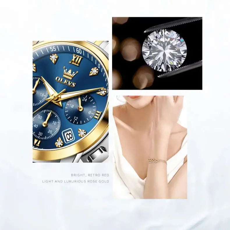 OLEVS 2858 Luxury Quartz DiamondAccent Chronograph