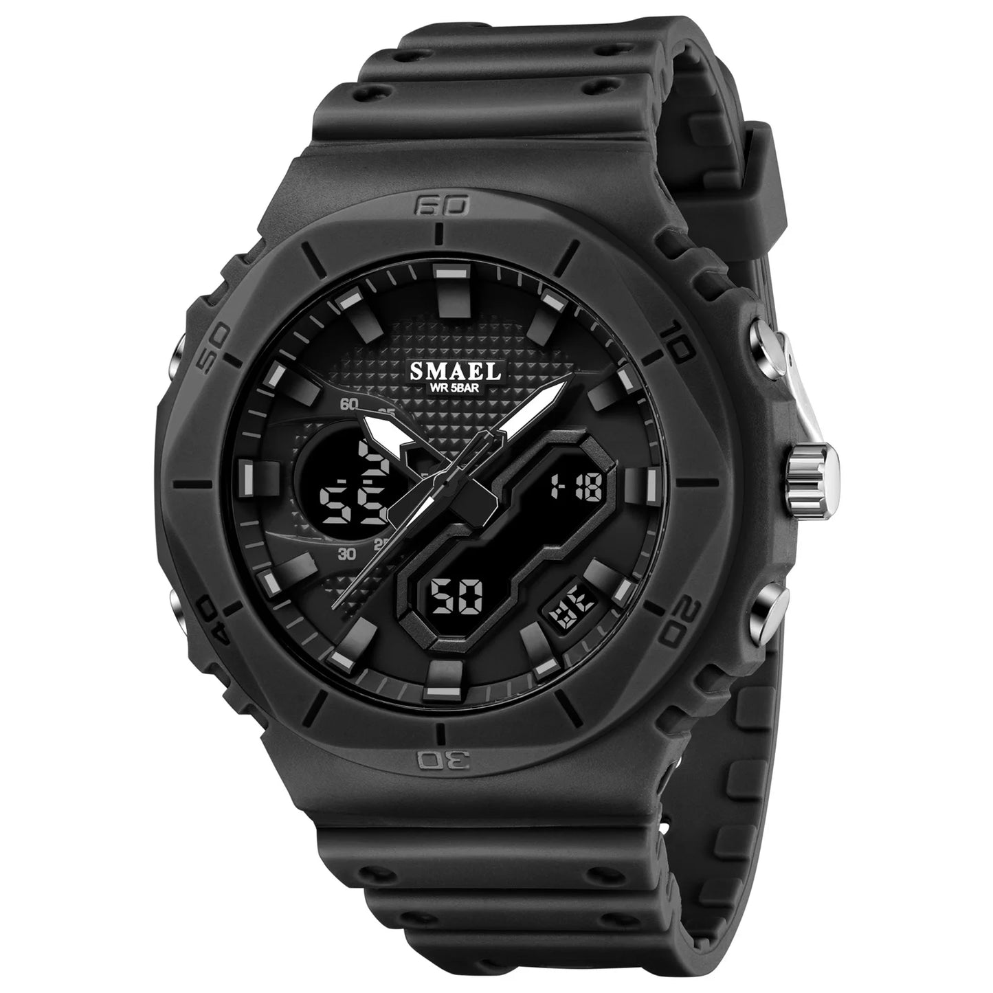 SMAEL Sports Watches 50M Waterproof Dual Time Display Couples Watches Men 8120 White Watches Digital Electronic Wristwatches LED