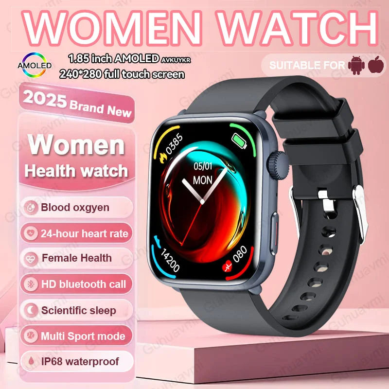 2025 NFC Women’s Smartwatch — 1.85 AMOLED BP & HR BT Call