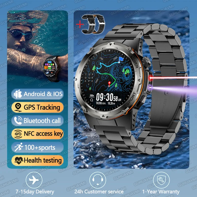 2025 New T-Rex 3 GPS Track Smart Watch Men 3ATM Waterproof UV Infrared 1.39-inch NFC Bluetooth Call Heart Rate Sport Smart Watch