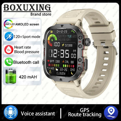 2024 New Rugged Military GPS Smart Watch Men AMOLED HD Screen Heart Rate Bluetooth Call Waterproof Outdoor SmartWatch For Xiaomi