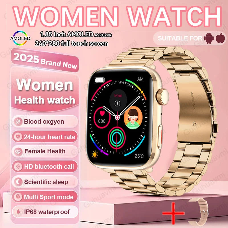 2025 NFC Women’s Smartwatch — 1.85 AMOLED BP & HR BT Call