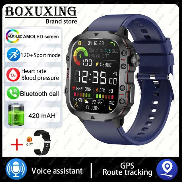 2024 New Rugged Military GPS Smart Watch Men AMOLED HD Screen Heart Rate Bluetooth Call Waterproof Outdoor SmartWatch For Xiaomi
