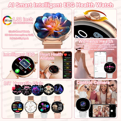 Slim Womens Health Smartwatch ECG with BP AMOLED Call Support