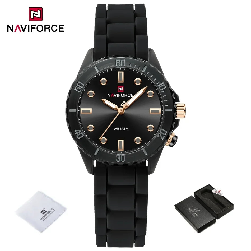 NAVIFORCE  Lightweight Silicone Clock  Women's Quartz Watches Elegant Waterproof Night Light Girls' Business Fashion Wrist Watch