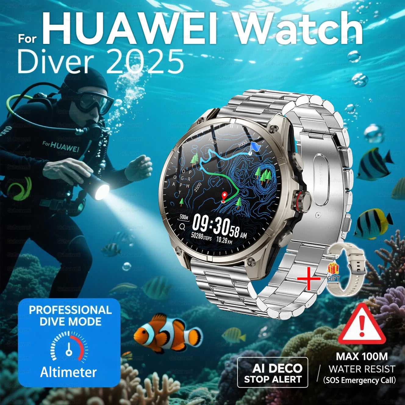 Urban Gear 2025 New Premium GPS Smart Watch Outdoor Altimeter Barometer AMOLED Screen Built-in