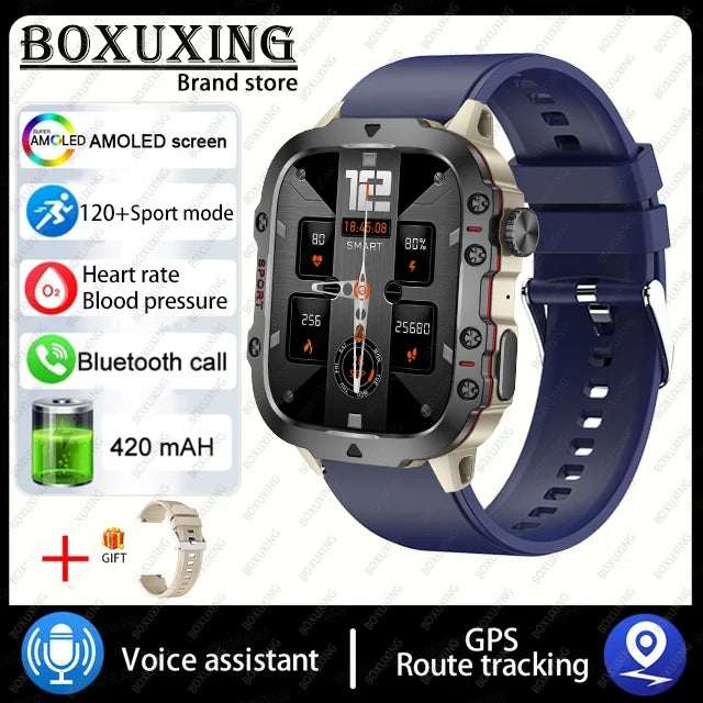 2024 New Rugged Military GPS Smart Watch Men AMOLED HD Screen Heart Rate Bluetooth Call Waterproof Outdoor SmartWatch For Xiaomi
