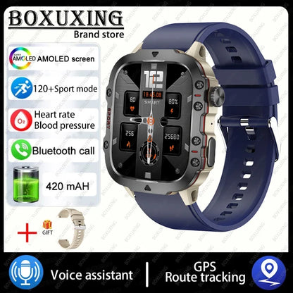 2024 New Rugged Military GPS Smart Watch Men AMOLED HD Screen Heart Rate Bluetooth Call Waterproof Outdoor SmartWatch For Xiaomi