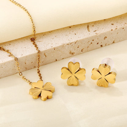 LUXUKISSKIDS Fashion Cubic Love Heart Necklace Earrings Bracelets Stainless Steel Minimalist Jewelry Set Women/Girls Accesories
