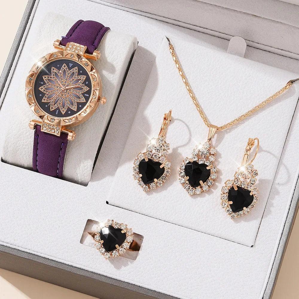 5pcs/set Watch Accessories Necklaces Earrings Rings Ladies' Business Commuting Daily Leisure Light Luxury Temperament Jewelry