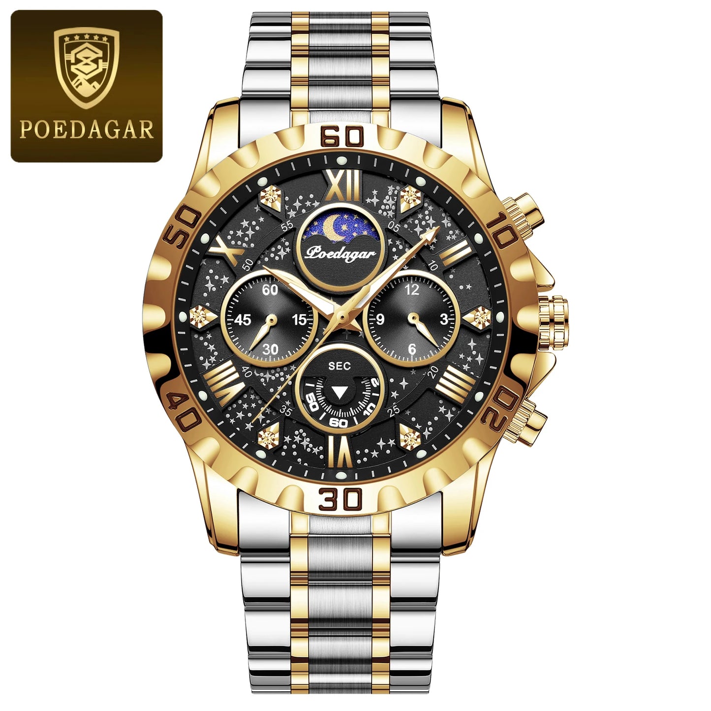 POEDAGAR Luxury Watch for Man Quartz Sports Men Watch Waterproof Luminous Stainless Steel Chronograph Men's Watches