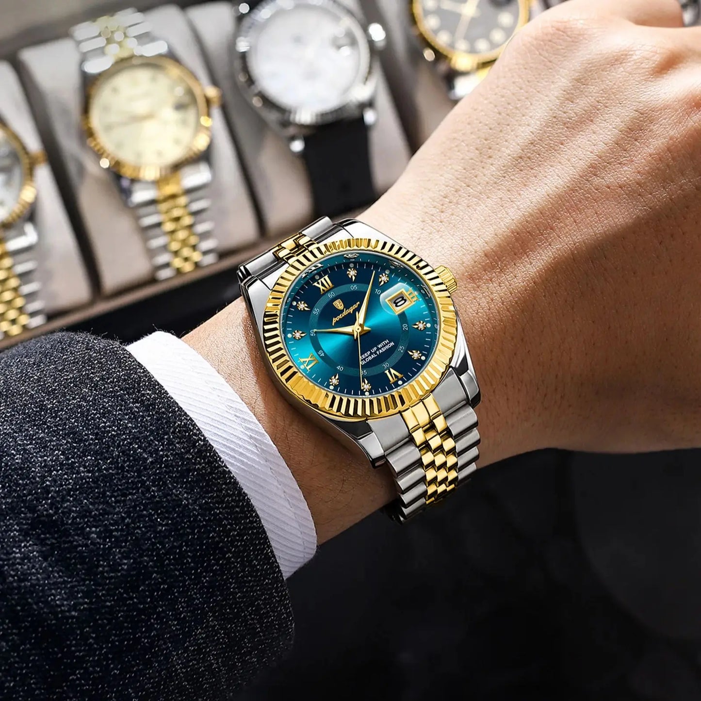 POEDAGAR Luxury Sport Wrist Watch For Man Waterproof Luminous Date Men Watch Quartz Stainless Steel Men's Watches Male Reloj+box