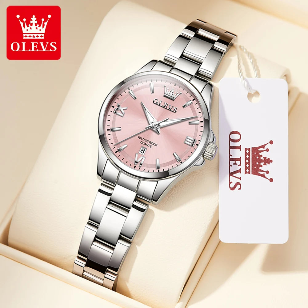 OLEVS Fashion Elegant Women's Watches Waterproof Luminous Stainless steel Quartz Watch for Ladies Original Simple Wristwatch