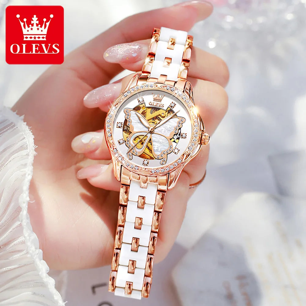 OLEVS 6622 Women's Watch Butterfly Dial Luxury Waterproof Mechanical Watch For Women Automatic Wristwatch