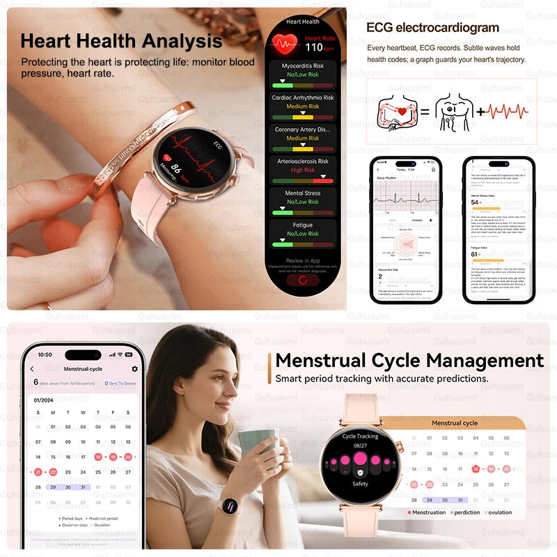 Slim Womens Health Smartwatch ECG with BP AMOLED Call Support