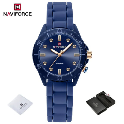 NAVIFORCE  Lightweight Silicone Clock  Women's Quartz Watches Elegant Waterproof Night Light Girls' Business Fashion Wrist Watch