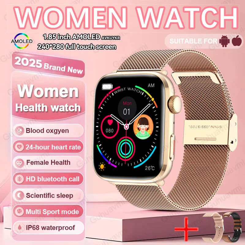 2025 NFC Women’s Smartwatch — 1.85 AMOLED BP & HR BT Call