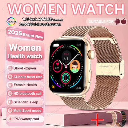 2025 NFC Women’s Smartwatch — 1.85 AMOLED BP & HR BT Call