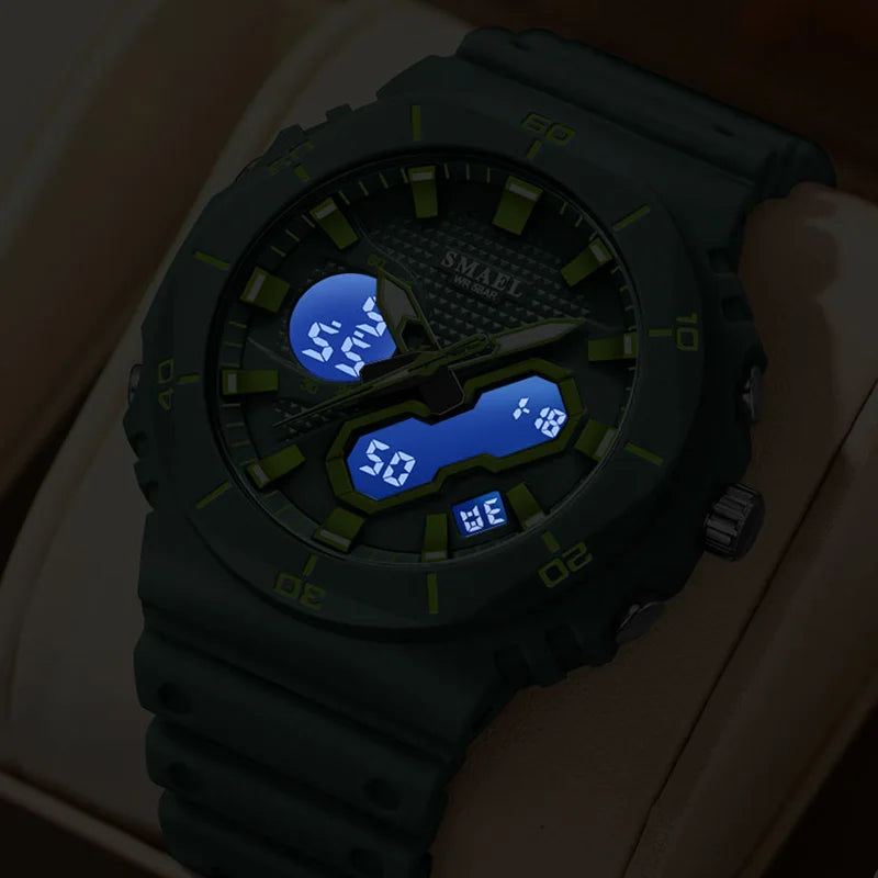 SMAEL Sports Watches 50M Waterproof Dual Time Display Couples Watches Men 8120 White Watches Digital Electronic Wristwatches LED