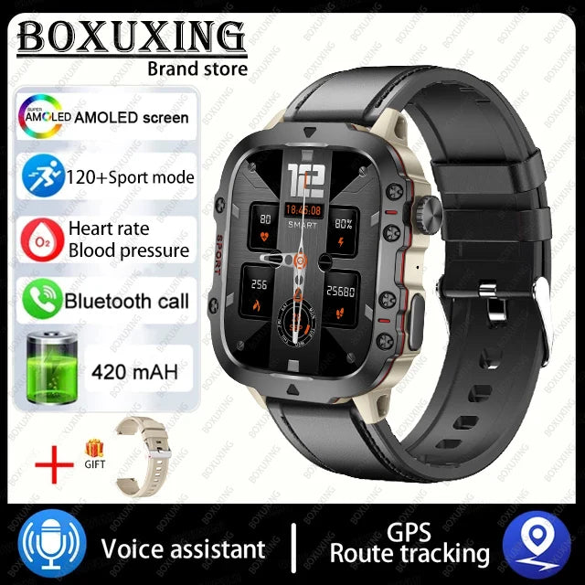 2024 New Rugged Military GPS Smart Watch Men AMOLED HD Screen Heart Rate Bluetooth Call Waterproof Outdoor SmartWatch For Xiaomi
