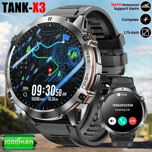 Outdoor Military Smartwatch — 1.73 AMOLED 10 ATM 1000 mAh