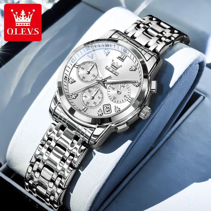 OLEVS 2858 Luxury Quartz DiamondAccent Chronograph