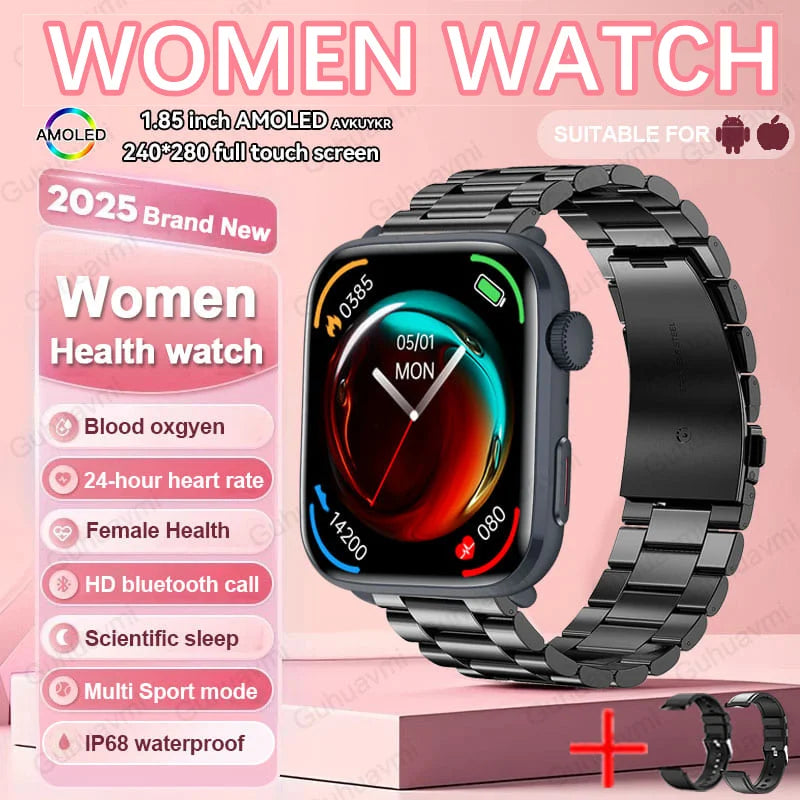 2025 NFC Women’s Smartwatch — 1.85 AMOLED BP & HR BT Call