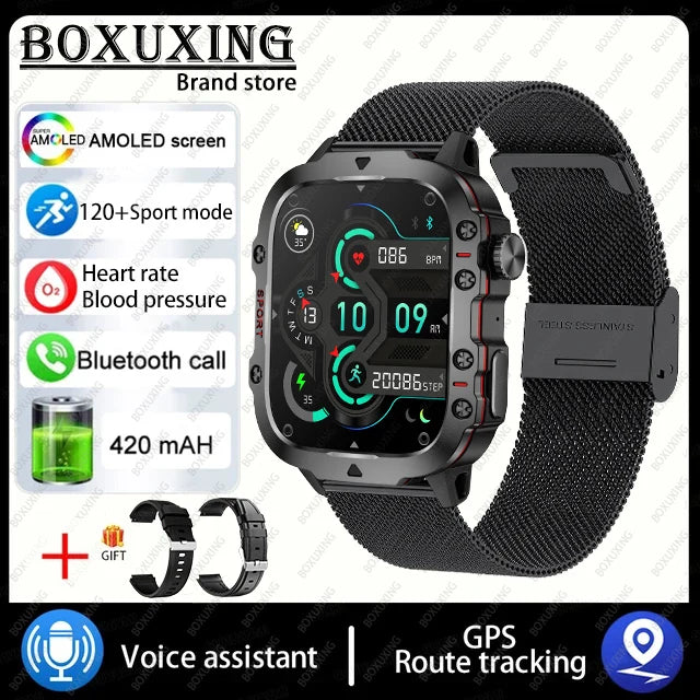 2024 New Rugged Military GPS Smart Watch Men AMOLED HD Screen Heart Rate Bluetooth Call Waterproof Outdoor SmartWatch For Xiaomi