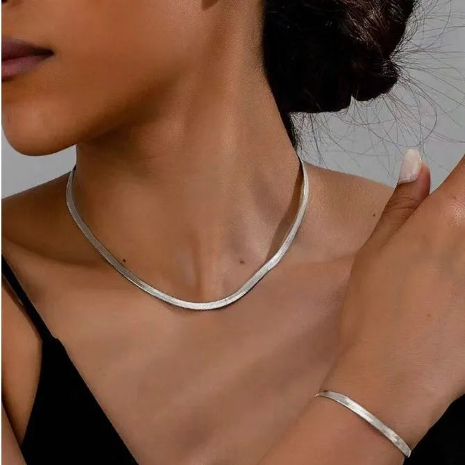 Joyería Mujer Golden Stainless Steel Snake Bone Chain Necklace Hip Hop Chic Women Simple Style Necklace Bracelet Sets Jewelry 팔찌