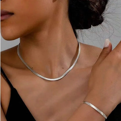 Joyería Mujer Golden Stainless Steel Snake Bone Chain Necklace Hip Hop Chic Women Simple Style Necklace Bracelet Sets Jewelry 팔찌