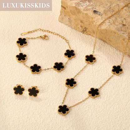LUXUKISSKIDS Fashion Cubic Love Heart Necklace Earrings Bracelets Stainless Steel Minimalist Jewelry Set Women/Girls Accesories