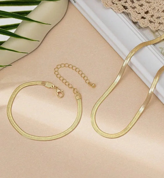 Joyería Mujer Golden Stainless Steel Snake Bone Chain Necklace Hip Hop Chic Women Simple Style Necklace Bracelet Sets Jewelry 팔찌