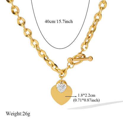 EILIECK New Fashion Stainless Steel Metal Double Heart Necklace Bracelet For Women Fashion Waterproof 3-Color Jewelry Set Gift