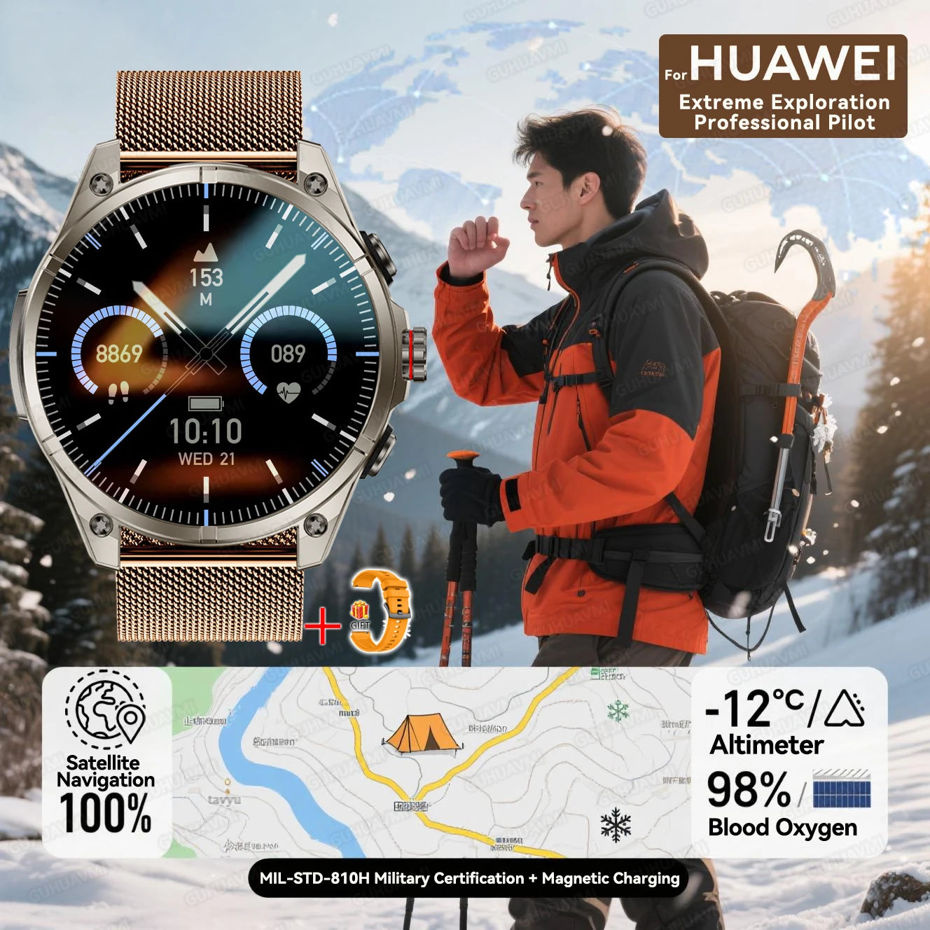 Urban Gear 2025 New Premium GPS Smart Watch Outdoor Altimeter Barometer AMOLED Screen Built-in