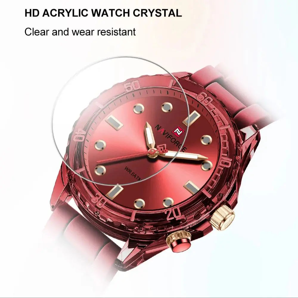 NAVIFORCE  Lightweight Silicone Clock  Women's Quartz Watches Elegant Waterproof Night Light Girls' Business Fashion Wrist Watch