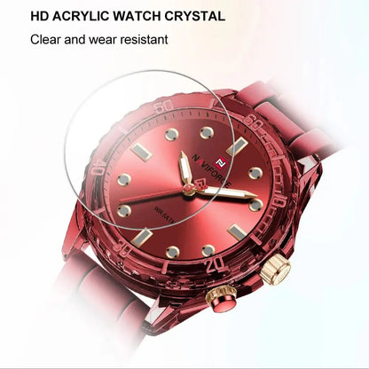 NAVIFORCE  Lightweight Silicone Clock  Women's Quartz Watches Elegant Waterproof Night Light Girls' Business Fashion Wrist Watch