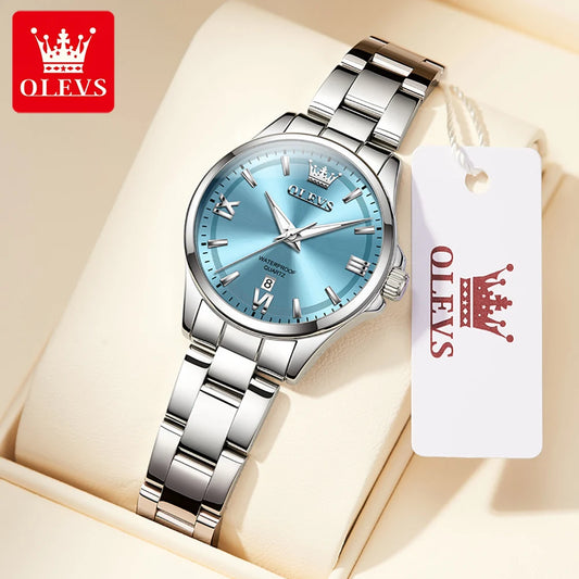 OLEVS Fashion Elegant Women's Watches Waterproof Luminous Stainless steel Quartz Watch for Ladies Original Simple Wristwatch