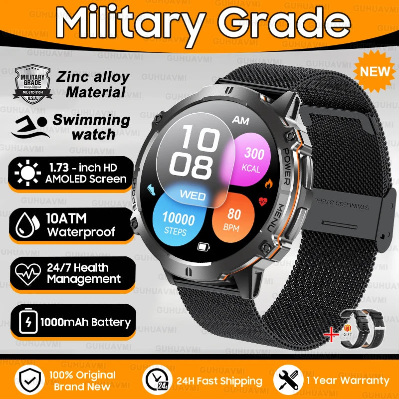 Outdoor Military Smartwatch — 1.73 AMOLED 10 ATM 1000 mAh