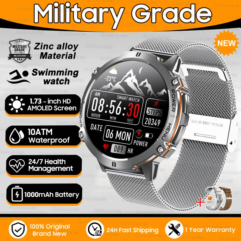 Outdoor Military Smartwatch — 1.73 AMOLED 10 ATM 1000 mAh