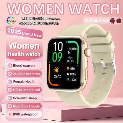2025 NFC Women’s Smartwatch — 1.85 AMOLED BP & HR BT Call