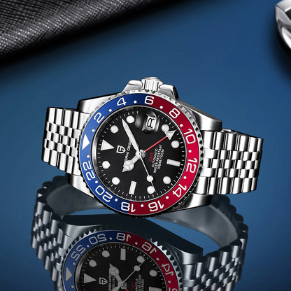 2024 New PAGANI DESIGN Luxury Men Mechanical Watches Stainless Steel GMT Watch Top Brand Sapphire Glass