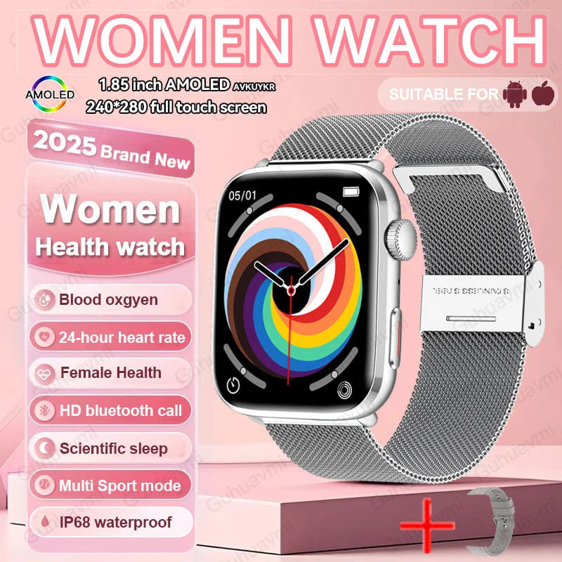2025 NFC Women’s Smartwatch — 1.85 AMOLED BP & HR BT Call
