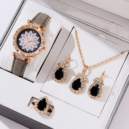 5pcs/set Watch Accessories Necklaces Earrings Rings Ladies' Business Commuting Daily Leisure Light Luxury Temperament Jewelry