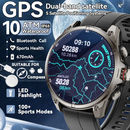 Urban Gear 2025 New Premium GPS Smart Watch Outdoor Altimeter Barometer AMOLED Screen Built-in