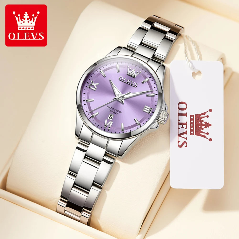 OLEVS Fashion Elegant Women's Watches Waterproof Luminous Stainless steel Quartz Watch for Ladies Original Simple Wristwatch