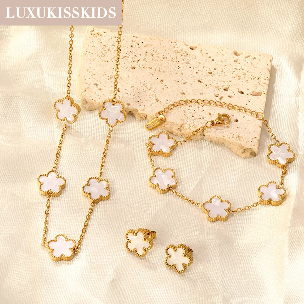 LUXUKISSKIDS Fashion Cubic Love Heart Necklace Earrings Bracelets Stainless Steel Minimalist Jewelry Set Women/Girls Accesories