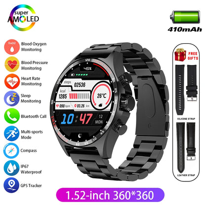 Silver Gold Stainless Steel Color Smart Watch 1.58 Inch Bt Call Nfc Wireless Charging Smartwatch