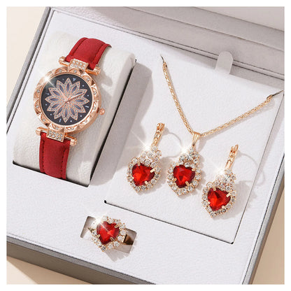 Watch Necklace Ear s Sets Crystal Necklace Ears Finger  Watch Kits Gift for Mom Wife Girlfriend