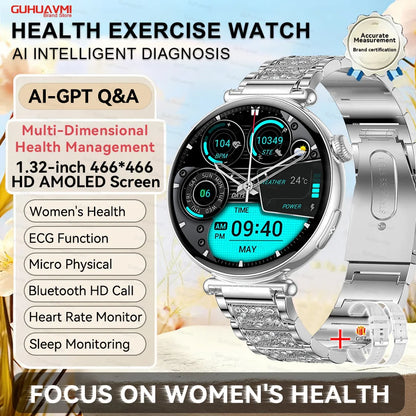 Slim Womens Health Smartwatch ECG with BP AMOLED Call Support