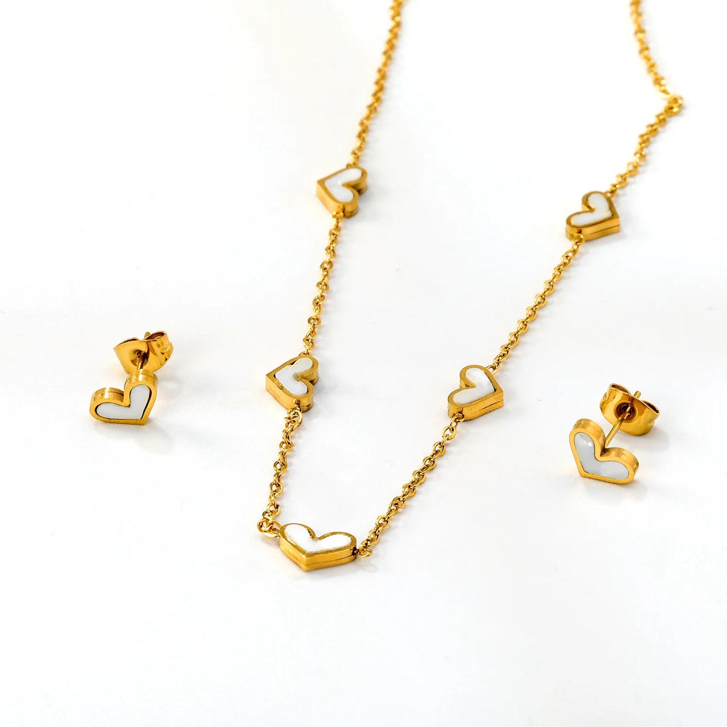 LUXUKISSKIDS Fashion Cubic Love Heart Necklace Earrings Bracelets Stainless Steel Minimalist Jewelry Set Women/Girls Accesories